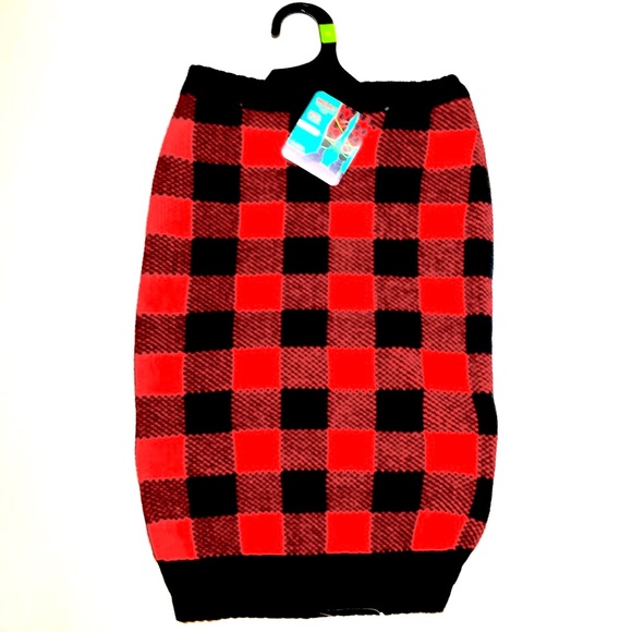 NEW Holiday Red & Black Buffalo Check Large Dog Knit Sweater Size XL - Picture 4 of 12